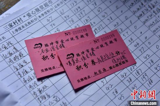 图为爱心脱贫超市积分券。 侯开旷 摄